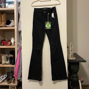 Black distressed bell bottoms